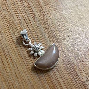 Peach Moonstone Flower Sterling Silver Pendant